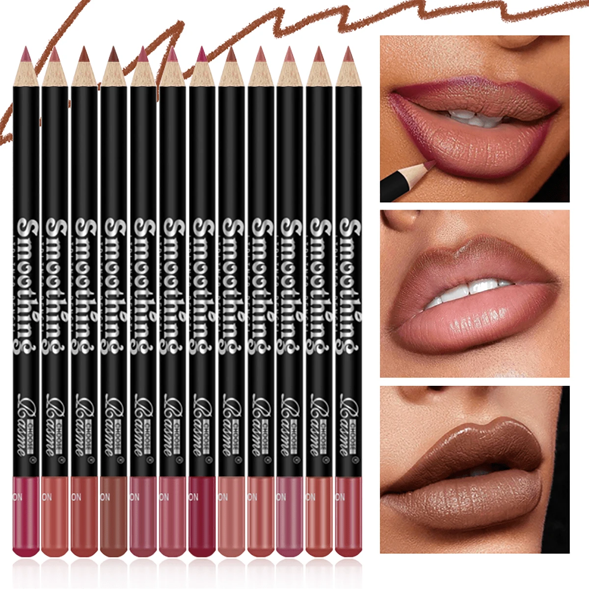 12 Pieces/Set Of Brown Cream Matte Lip Liner Set, High-Quality Inner Material, High Coloring And Long-Lasting, Perfect Lip Shape, Daily Lip Contouring, Perfect Gift For Christmas, Can Be Stuffed In Christmas Socks, Makeup, Small Surprise - Nhiều màu - Xem 1