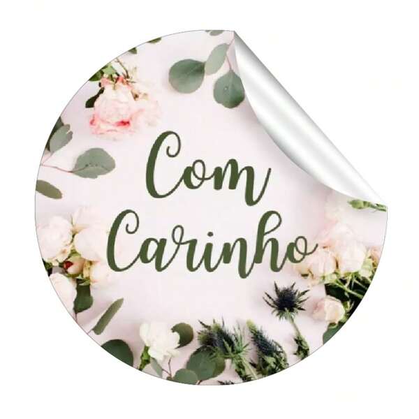 60 Etiquetas Adesivas 3cm Com carinho floral pronta entrega