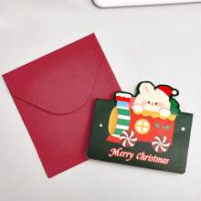 1 pieza Tarjeta de felicitación de Navidad 3D plegable con diseño de dibujos animados, tarjeta de regalo multifuncional de Navidad, tarjeta de mensaje de bendición de Acción de Gracias - Multicolor - Ver 10