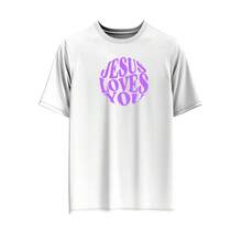 100% Cotton Men's T-Shirt Launch With Print "Jesus Loves You" On The Front High Resolution Unisex - 白色 - 查看 1
