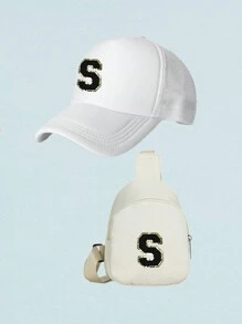 2 Cái/bộ Trẻ Em 26 Chữ Cái Mũ Bóng Chày & Ba Lô, Trang Phục Hàng Ngày Unisex & Phụ Kiện Đi Học - trắng - Xem 36