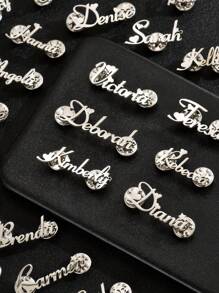 1 件个性化定制不锈钢英文名字胸针定制领口首饰蒸笼针女士胸针 - 銀色 - 查看 6