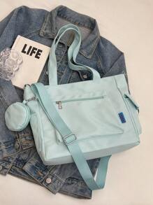 Bolso de tote de gran capacidad con monedero 1 pieza, nuevo estilo coreano, estilo universitario, mochila escolar para estudiantes de secundaria, bolso casual, bolso bandolera, bolso de lona, bolso transversal perfecto para la playa, la escuela, el trabajo y el uso diario, con múltiples compartimentos