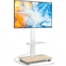 Rfiver Sleek Rolling TV Stand With Power Outlet For Home Decor, Height Adjustable Portable TV Stand On Wheels For 32-70 Inch TVs, Strong Tall Mobile TV Cart With Mount Up To 88 Lbs, White - White - View 1