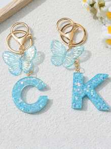 1pc Creative 26 Letter Key Chain, Kids Backpack Accessory, Butterfly Letter Charm Keychain For Girls - Light Blue - View 6