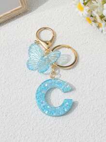 1pc Creative 26 Letter Key Chain, Kids Backpack Accessory, Butterfly Letter Charm Keychain For Girls - Light Blue - View 8
