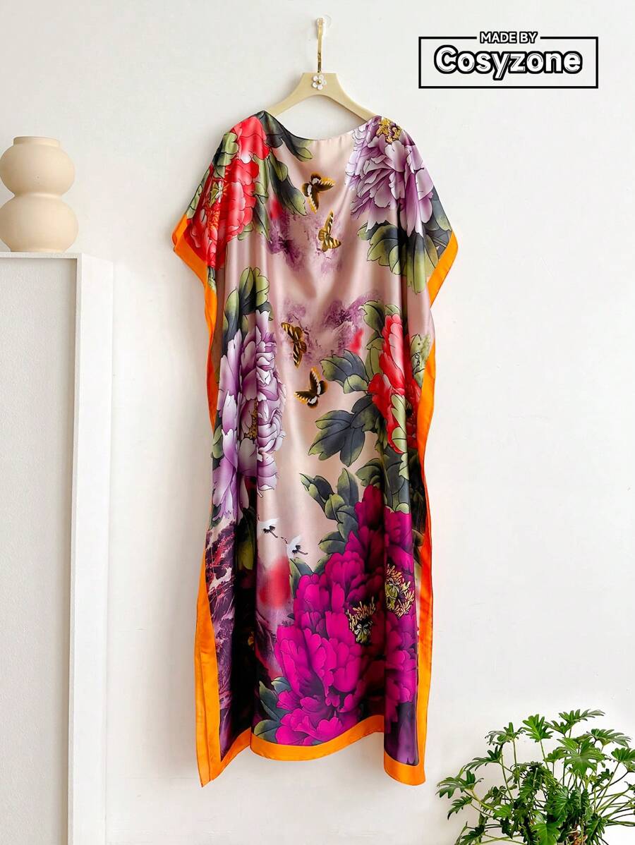 1pc Elegant Floral Print Lightweight Chiffon Shawl, Suitable For Summer Beach, Sun Protection, Decorative Scarf For Daily Outfit - Multicolor - View 1