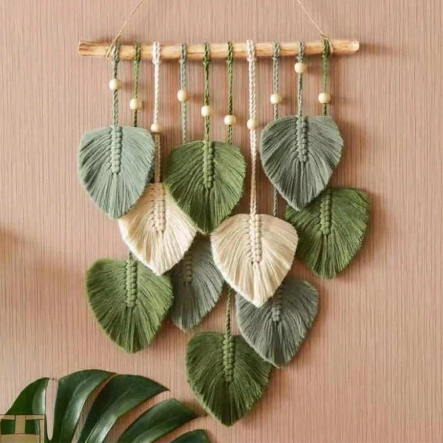Macrame Wall Hanging Leaves, Bohemian Wall Hanging Woven Tapestry, Large Chic Woven Leaf Tassels Handmade Woven Wall Art For Bedroom Nursery Home Baby Shower Family Decorations Gifts
