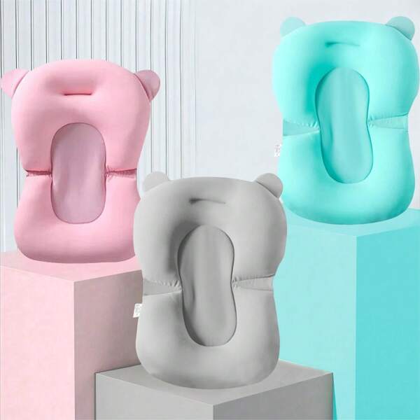 1pc Solid Color Baby Bath Mat, Super Soft Sponge Mesh Bathing Net Mat, Suitable For Comfortable Baby Bath