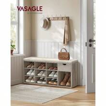 VASAGLE Storage Bench, Entryway Bench With Cushion, Drawer And Open Compartments, Bench With Storage, For Living Room, Bedroom, Closet, - Light Grey - View 2