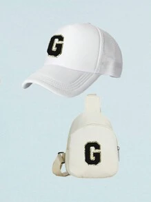 2 Cái/bộ Trẻ Em 26 Chữ Cái Mũ Bóng Chày & Ba Lô, Trang Phục Hàng Ngày Unisex & Phụ Kiện Đi Học - trắng - Xem 11