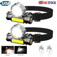 2 PCS Head Torch USB Rechargeable Super Bright LED COB Headlamp Flashlight UK - White Light - View 1