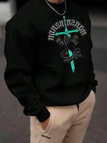 Men's Sweatshirt Round Neck Holy Sword Premium Cold Blouse Cotton Coat - màu đen - Xem 1