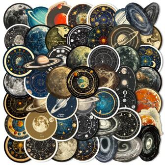 50pcs/Pack Cosmic Planets Waterproof DIY Creative Stickers Toys,Laptop PC Computer Mobile Smartphones Phone Case Guitar Desktop Cup Travel Motorcycles Car Accessories Sticker,Stickers,Laptop Stickers,Space Stickers
