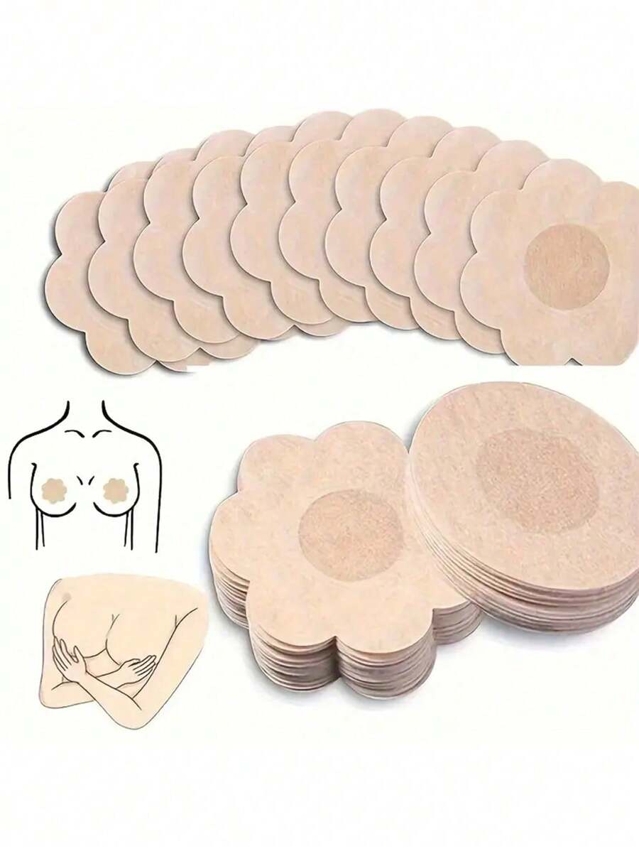 50/100 件一次性乳头贴,无缝透气自粘隐形胸罩,女士内衣及内衣配件 - 杏色 - 查看 1