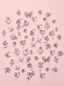 10pcs Assorted Alloy Bowknot, Heart, Moon Shape Rhinestone Nail Art Decorations