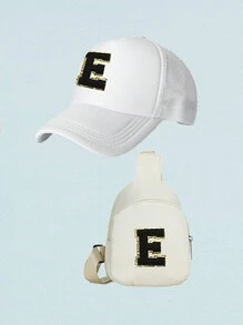 2 Cái/bộ Trẻ Em 26 Chữ Cái Mũ Bóng Chày & Ba Lô, Trang Phục Hàng Ngày Unisex & Phụ Kiện Đi Học - trắng - Xem 27