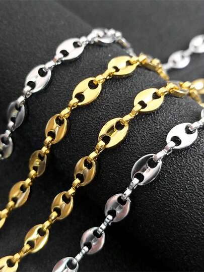 Hip Hop Coffee Bean Chain Necklace For Men Women Stainless Steel Gold Silver Color Pig Nose Shape Link Punk Choker
