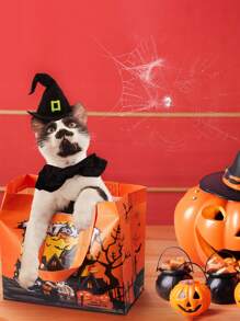 4 piezas - Bolsas de dulces para Halloween, bolsas de trucos o dulces, bolsas pequeñas de tela no tejida con asas para Halloween, bolsas de Halloween para decoración y suministros de fiesta de Halloween - Multicolor - Ver 3