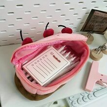 1 件可爱毛绒樱桃蛋糕铅笔盒、高品质化妆包、学生文具袋 - 粉色 - 查看 3