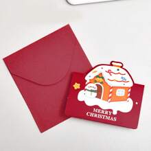 1 pieza Tarjeta de felicitación de Navidad 3D plegable con diseño de dibujos animados, tarjeta de regalo multifuncional de Navidad, tarjeta de mensaje de bendición de Acción de Gracias - Multicolor - Ver 9