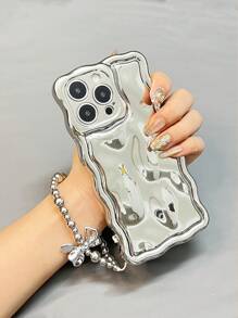 Electroplated Etched Meteorite Pattern Silver Color Phone Case Compatible With IPhone 16/ 16 Pro/ 16 Pro Max/ 16 Plus/ 16e