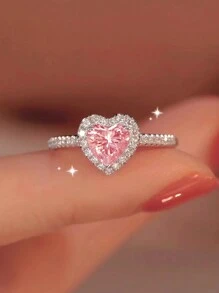 1 件 S925 戒指，情人节礼物，可爱甜美的糖果色彩虹设计，时尚心形戒指，适合婚礼、订婚、休闲装、派对、节日、约会