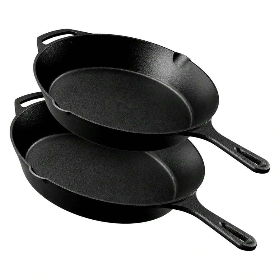 Paquete de 2 piezas de hierro fundido - Sartenes de hierro fundido de 10" y 12" - Multicolor - Ver 1