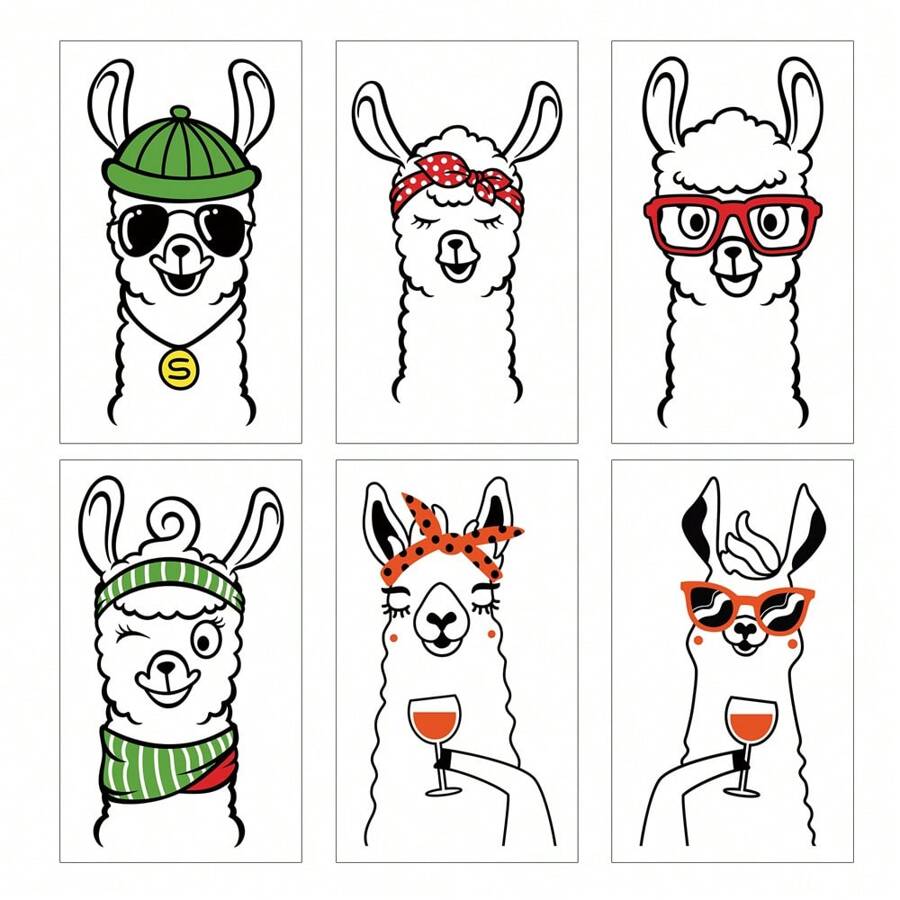 6 chiếc Llama Hình xăm tạm thời, Đồ dùng trang trí tiệc, Hình dán hình xăm Thích hợp cho Cơ thể (Tay, Cổ, Cánh tay, Chân) Và Các bề mặt nhẵn như Tường, Điện thoại, Cốc, Kích thước: 10x6cm - Nhiều màu - Xem 1