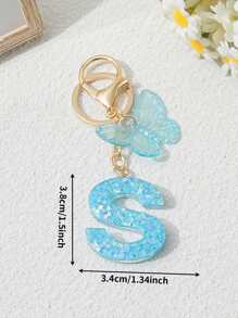 1pc Creative 26 Letter Key Chain, Kids Backpack Accessory, Butterfly Letter Charm Keychain For Girls - Light Blue - View 17