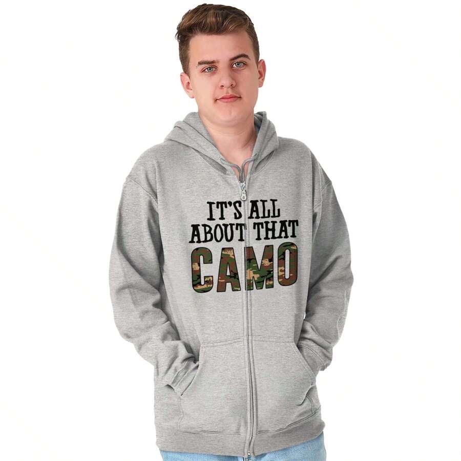 Its All About That Camo Hunting Zip Up Hoodie Mens Womens - Sport Grey - View 1