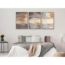 Large Framed Wall Art - Natural Float Framed Colorful Canvas Pictures For Living Room Decor Contemporary Blue Beige Grey Lines Artwork For Bedroom Kitchen Home Office Decoration 60" X 28" Set Of 3