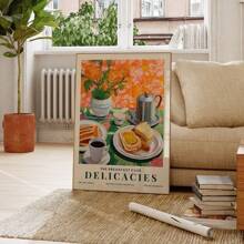 1pc Tea And Toast Breakfast Print, Kitchen Wall Poster, Flowers, Colourful Posters, Still Life, Gift For Food Lover, Fun Decor, Canvas Posters For Home Kitchen,Wall Art Gifts Birthday Graduation - Multicolor - View 5