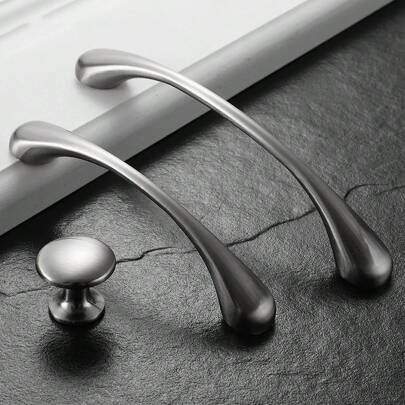 1pc Cabinet Handles Zinc Alloy Nickel Brushed Modern Silver Door Handles Elegant Drawer Pulls Knobs Kitchen Furniture Handle Hardware Hole Distance Si
