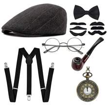 Bộ 7 phụ kiện nam thập niên 1920 Bộ phụ kiện Great Gatsby Bộ mũ nồi cho tiệc hóa trang theo chủ đề Halloween thập niên 1920 - Mũ nồi B - Xem 5