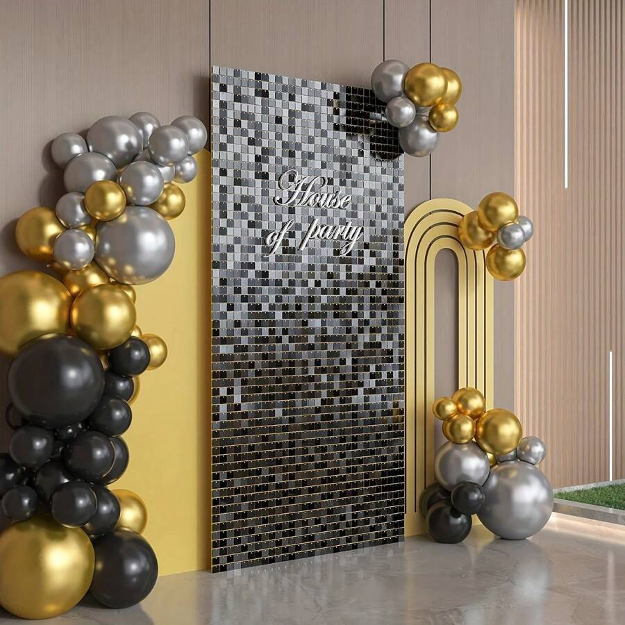 24/36pcs Backdrop Panels Shimmer Wall Backdrop For Party Wedding Birthday Engagement Parties Anniversary Decoration - màu đen - Xem 1