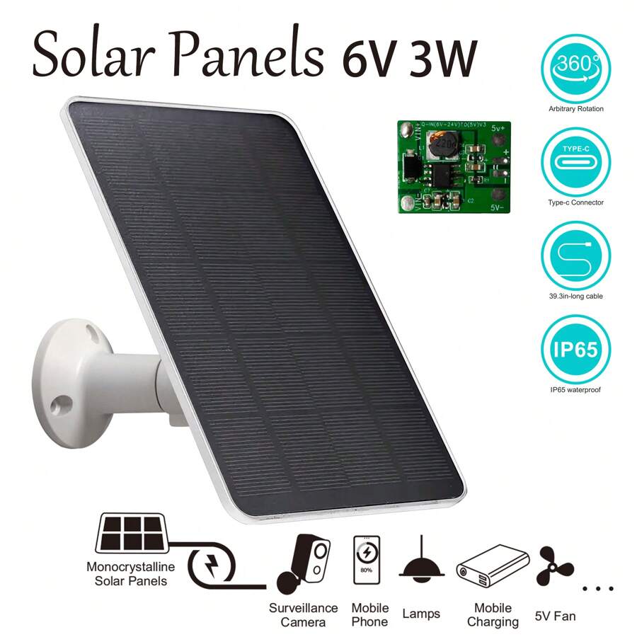 Solar Panels For Security Camera, 3W Outdoor Photovoltaic Panels, Power Generation Solar Panels, 5V Solar Panels, Photovoltaic Panels, Usb Charging