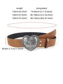 波西米亚风单件心形扣 Y2K 美学印花图案腰带，适合日常佩戴，情人节，夏季，学校秋季，秋季，万圣节 - 棕色 - 查看 2