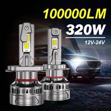 HYNBYZJ 2 piezas H4 H7 LED CANBUS H11 H1 9005 HB3 9006 HB4 H9 9012 Faros LED 320W de alta potencia 100000LM 6000K Bombillas de faro de coche 12V 24V - Blanco - Ver 2