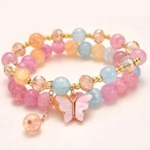 2 Piezas Pulsera Decorada Con Mariposas Y Abalorios - Morado - Ver 18