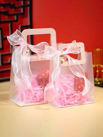 10pcs/1pc 磨砂透明圆形手提包，情人节送礼袋，结婚礼品袋，糖果伴娘礼品袋，珠宝店袋，婚礼伴娘礼品袋，礼品包装袋，服装购物袋 可爱手提包，手提袋，情人节礼品袋，适用于情人节鲜花，网红摆摊，婚礼礼物，伴娘礼物等 - 采用PP材质制成，家居装饰，圣诞礼物，家居礼品，房间装饰，母亲节礼物