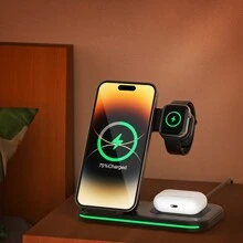 無線充電器，3合1無線充電底座，快速無線充電器支架，兼容15 14 13 12 11 Pro Max XR XS 8 Plus，兼容8 7 6 5 4 3 2 SE，兼容Pro 3 2 - 黑色 - 查看 9