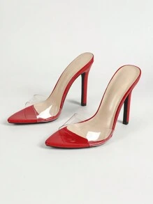 Jin Bei Qi 女士漆皮带尖头细高跟凉鞋，休闲纯色简约风格，时尚派对优雅性感红色高跟鞋