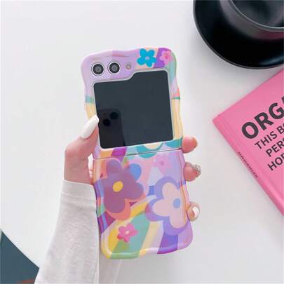 Oil Painting Smiling Flower Phone Case Compatible With Samsung Z Flip 5/6 Foldable Smartphone, Samsung Galaxy Z Flip 3/4 Case