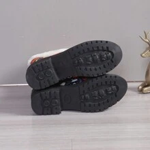 2024 Winter New Thick Sole Waterproof Anti-Slip Snow Boots, Mid-Calf Short Boots, Warm Plush Lined, Halloween Skull & Pumpkin Design