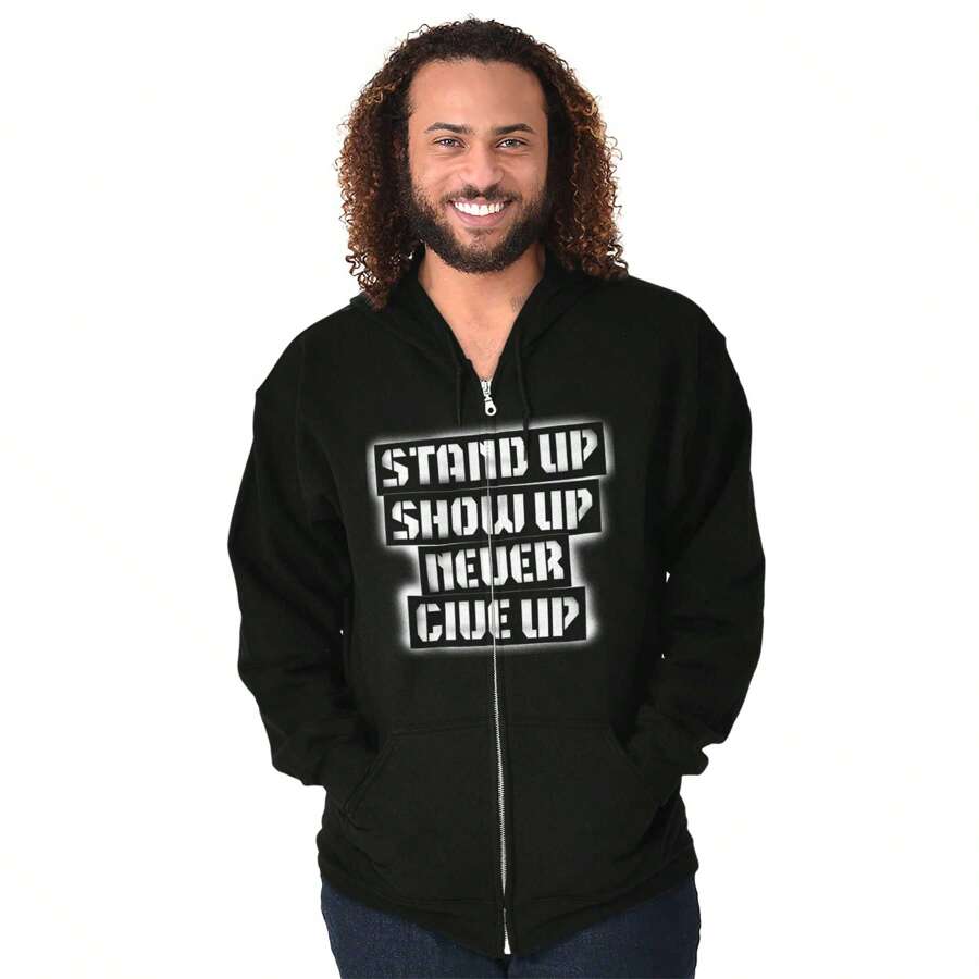 Stand Show Never Give Up Inspiration Zip Up Hoodie Mens Womens - màu đen - Xem 1