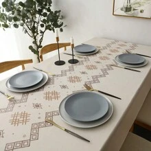 1 pieza Mantel impermeable, a prueba de aceite y lavable de PVC con estampado geométrico y floral de estilo nórdico - A - Ver 8