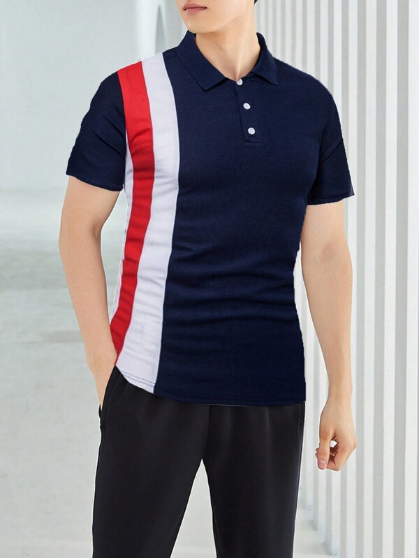 MURAMASA Playera Hombre Tipo Polo Manga corta Moda Franjas
