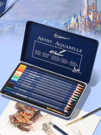 1pc Tin Box Watercolor Pencils Set 12/24/36/48 Colors, Thick Triangle Wood-Cased Colored Pencils For Drawing Painting Back To School,Mother's Day,Mom's Gift