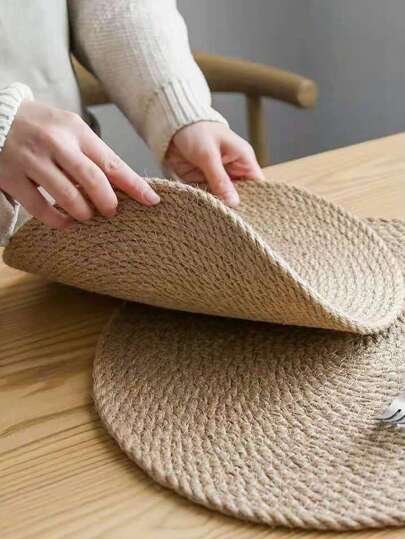 1Pc Linen Woven Heat-Resistant Placemat - Anti-Scald Dining Table Mat For Pots, Dishes & Bowls Place Mats For Kitchen Table Accessories